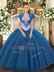 Fashionable Floor Length Lace Up Quinceanera Dress Navy Blue for Military Ball and Sweet 16 and Quinceanera with Beading and Sequins