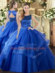 Great Floor Length Ball Gowns Sleeveless Blue 15th Birthday Dress Lace Up