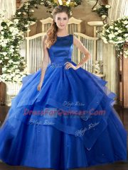 Great Floor Length Ball Gowns Sleeveless Blue 15th Birthday Dress Lace Up