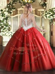 Beading and Appliques Sweet 16 Dresses Red Zipper Sleeveless Floor Length