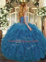 Royal Blue Tulle Lace Up Sweetheart Sleeveless Floor Length Quinceanera Gowns Beading and Ruffles