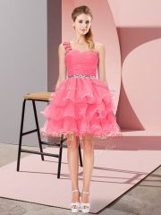 Organza Sleeveless Mini Length Prom Dresses and Beading and Ruffled Layers