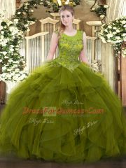 Cheap Floor Length Ball Gowns Sleeveless Olive Green Sweet 16 Dresses Zipper