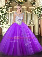 Gorgeous Scoop Sleeveless Zipper Ball Gown Prom Dress Eggplant Purple Tulle