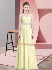 New Arrival A-line Prom Dress Light Yellow Scoop Chiffon Sleeveless Floor Length Zipper
