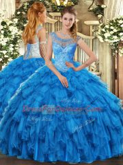 Wonderful Ball Gowns Quinceanera Gown Baby Blue Scoop Organza Sleeveless Floor Length Lace Up