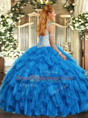 Wonderful Ball Gowns Quinceanera Gown Baby Blue Scoop Organza Sleeveless Floor Length Lace Up