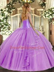 Perfect Sweetheart Sleeveless Quinceanera Gown Floor Length Beading and Ruffles Fuchsia Tulle