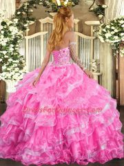 Sweetheart Sleeveless Ball Gown Prom Dress Floor Length Embroidery and Ruffled Layers Lavender Organza