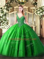 Popular Floor Length Ball Gowns Sleeveless Green Ball Gown Prom Dress Lace Up