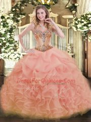 Colorful Ball Gowns Quinceanera Gowns Peach Sweetheart Organza Sleeveless Floor Length Lace Up