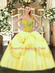 Fantastic Floor Length Lace Up Sweet 16 Dress Yellow for Sweet 16 and Quinceanera with Beading and Ruffles