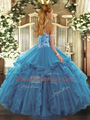 Teal Sleeveless Beading and Ruffles Floor Length Quinceanera Dress