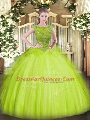 Beautiful Yellow Green Sleeveless Beading Floor Length Vestidos de Quinceanera