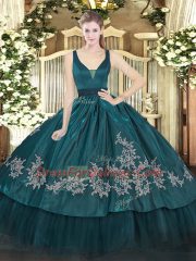 Sleeveless Zipper Floor Length Beading and Embroidery 15th Birthday Dress