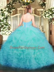 Sleeveless Floor Length Beading and Ruffles Lace Up Sweet 16 Quinceanera Dress with Lilac