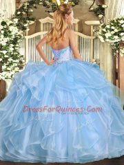 Inexpensive Aqua Blue Sleeveless Floor Length Beading and Ruffles Lace Up Quinceanera Gown