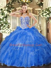Ball Gowns Vestidos de Quinceanera Blue Sweetheart Tulle Sleeveless Floor Length Lace Up