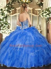 Ball Gowns Vestidos de Quinceanera Blue Sweetheart Tulle Sleeveless Floor Length Lace Up