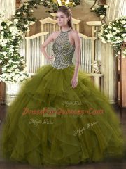 Olive Green Sleeveless Organza Lace Up Sweet 16 Quinceanera Dress for Sweet 16 and Quinceanera