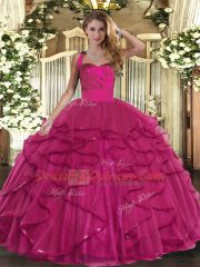 Trendy Sleeveless Floor Length Ruffles Lace Up Sweet 16 Dresses with Fuchsia