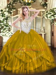 Sweet Ball Gowns Sweet 16 Dress Brown Scoop Tulle Sleeveless Floor Length Zipper