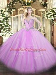 Lavender Quinceanera Gown Military Ball and Sweet 16 and Quinceanera with Beading Sweetheart Sleeveless Lace Up