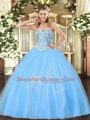 Custom Design Tulle Sleeveless Floor Length Ball Gown Prom Dress and Beading