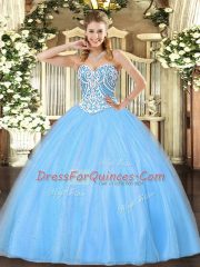 Custom Design Tulle Sleeveless Floor Length Ball Gown Prom Dress and Beading