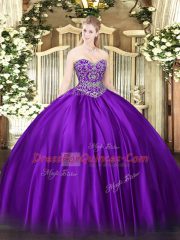 Exquisite Satin Sleeveless Floor Length Quinceanera Dress and Beading