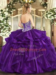 Affordable Fuchsia Lace Up Sweetheart Beading and Ruffles 15th Birthday Dress Organza Sleeveless