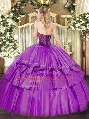 Floor Length Lace Up Quinceanera Dresses Green for Military Ball and Sweet 16 and Quinceanera with Beading and Ruffled Layers