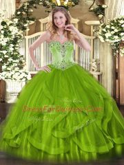 Olive Green Ball Gowns Organza Sweetheart Sleeveless Beading and Ruffles Lace Up Sweet 16 Quinceanera Dress Olive Green Ball Gowns Organza Sweetheart Sleeveless Beading and Ruffles Lace Up Sweet 16 Quinceanera Dress
