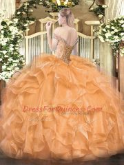 Floor Length Lavender Quinceanera Gowns Organza Sleeveless Beading and Ruffles