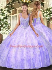 Customized Lavender Sleeveless Beading and Ruffles Floor Length Vestidos de Quinceanera
