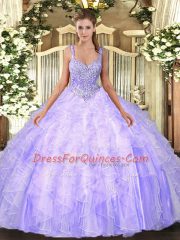Customized Lavender Sleeveless Beading and Ruffles Floor Length Vestidos de Quinceanera