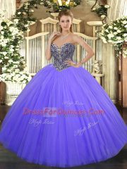 Sexy Floor Length Lace Up Sweet 16 Quinceanera Dress Lavender for Military Ball and Sweet 16 and Quinceanera with Beading