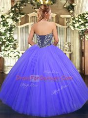 Sexy Floor Length Lace Up Sweet 16 Quinceanera Dress Lavender for Military Ball and Sweet 16 and Quinceanera with Beading