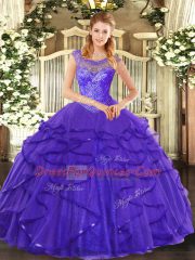 Blue Sleeveless Tulle Lace Up Quinceanera Gowns for Sweet 16 and Quinceanera