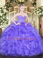 Captivating Sweetheart Sleeveless Organza 15th Birthday Dress Beading and Lace and Ruffles Zipper