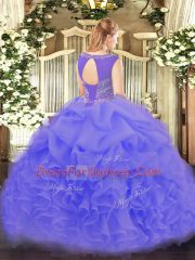 Fine Lilac Organza Lace Up Scoop Sleeveless Floor Length Sweet 16 Dresses Beading and Ruffles and Pick Ups