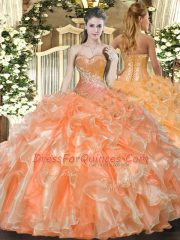 Orange Red Sweetheart Neckline Beading and Ruffles Quinceanera Gowns Sleeveless Lace Up
