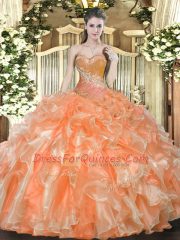 Orange Red Sweetheart Neckline Beading and Ruffles Quinceanera Gowns Sleeveless Lace Up