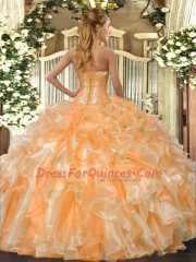 Orange Red Sweetheart Neckline Beading and Ruffles Quinceanera Gowns Sleeveless Lace Up