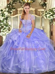 Strapless Sleeveless Organza 15th Birthday Dress Appliques and Ruffles Lace Up