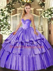 High Class Lavender Sleeveless Organza and Taffeta Lace Up 15 Quinceanera Dress for Military Ball and Sweet 16 and Quinceanera