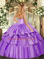 High Class Lavender Sleeveless Organza and Taffeta Lace Up 15 Quinceanera Dress for Military Ball and Sweet 16 and Quinceanera