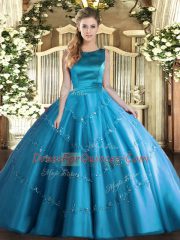 Appliques Sweet 16 Quinceanera Dress Aqua Blue Lace Up Sleeveless Floor Length