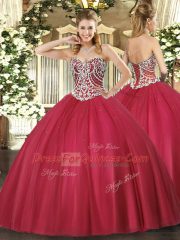 Custom Fit Red Quince Ball Gowns Military Ball and Sweet 16 and Quinceanera with Beading Sweetheart Sleeveless Lace Up