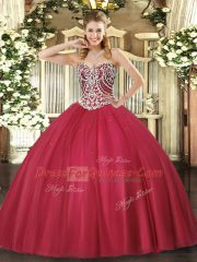 Custom Fit Red Quince Ball Gowns Military Ball and Sweet 16 and Quinceanera with Beading Sweetheart Sleeveless Lace Up